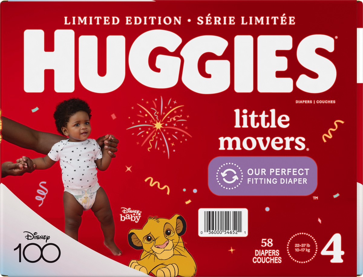 slide 7 of 11, Huggies Little Movers 4 (22-37 lb) Disney Baby Diapers 58 ea, 58 ct