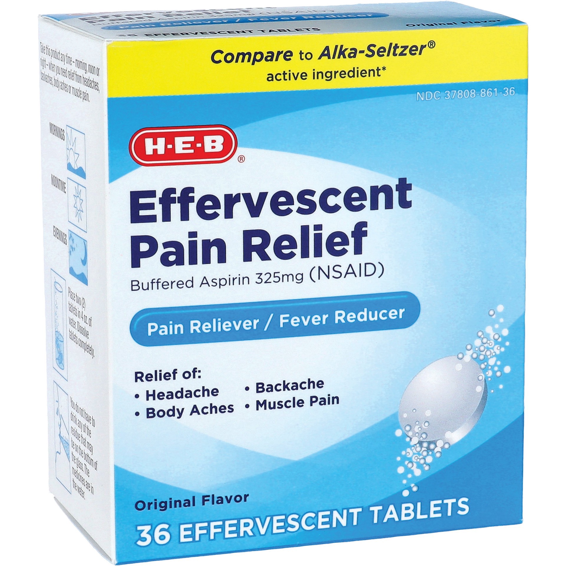 slide 1 of 1, H-E-B Antacid and Pain Relief Original Flavor Effervescent Tablets, 36 ct