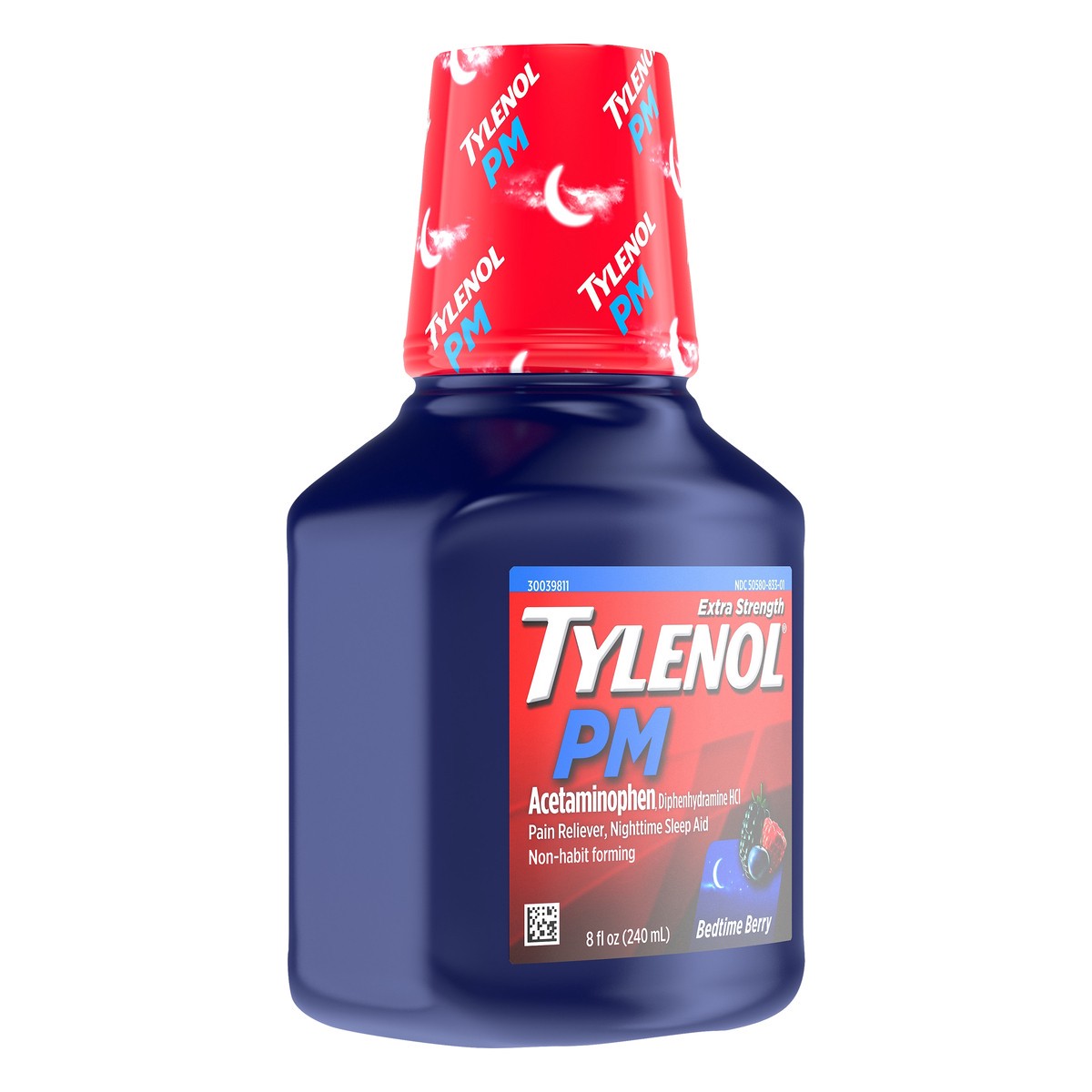 slide 2 of 7, Tylenol PM Extra Strength Liquid with Diphenhydramine HCl & Acetaminophen, Nighttime Sleep Aid & Pain Reliever, Non-Habit Forming, Bedtime Berry Flavor, 8 fl. Oz, 8 fl oz