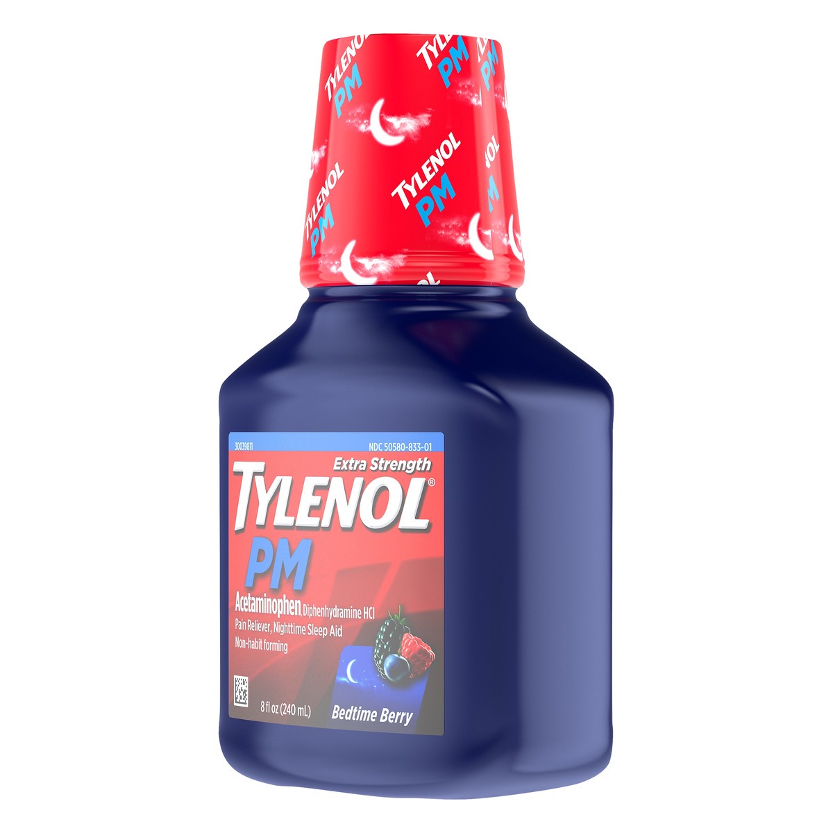 slide 5 of 7, Tylenol PM Extra Strength Liquid with Diphenhydramine HCl & Acetaminophen, Nighttime Sleep Aid & Pain Reliever, Non-Habit Forming, Bedtime Berry Flavor, 8 fl. Oz, 8 fl oz