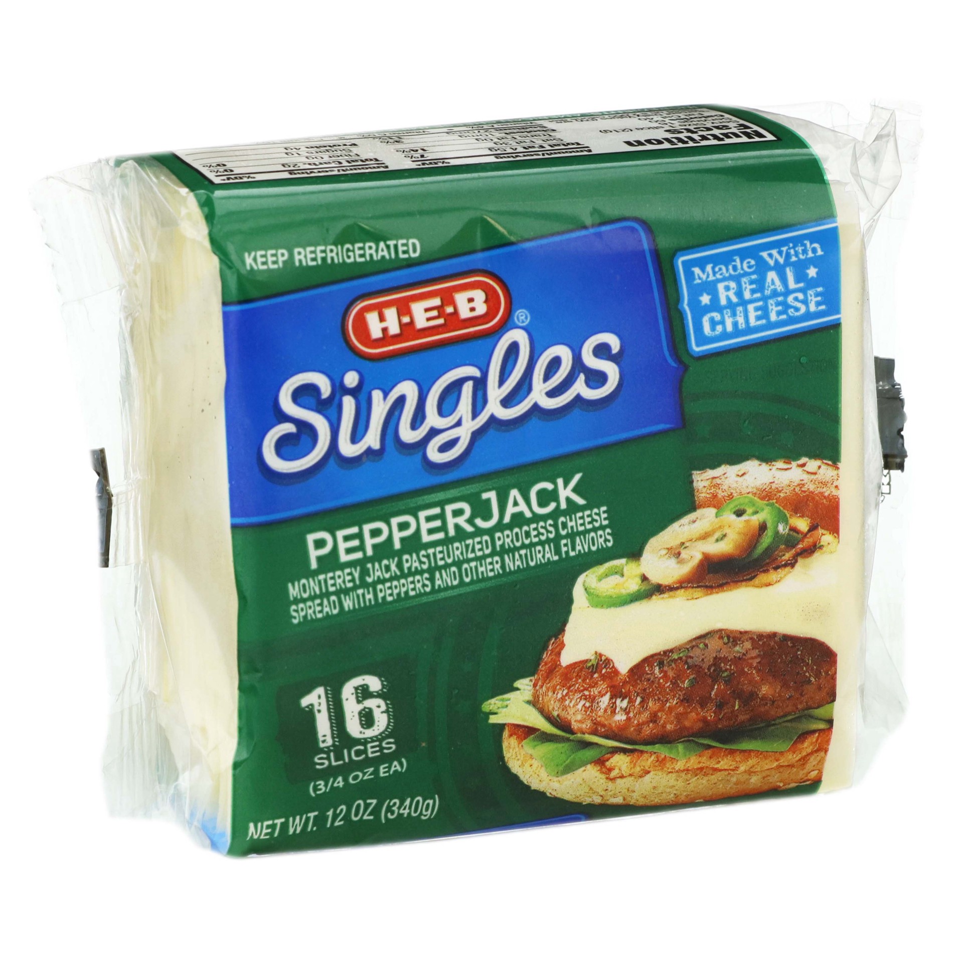slide 1 of 1, H-E-B Singles Pepper Jack Sliced Cheese, 16 ct, 16 ct