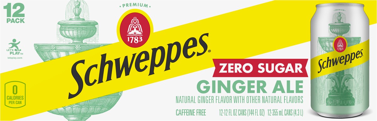 slide 1 of 7, Schweppes Zero Sugar Ginger Ale Soda, 12 fl oz cans, 12 pack, 12 ct
