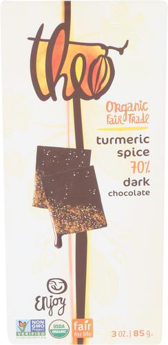 slide 1 of 1, Theo Chocolate Theo Organic Turmeric Spice 70% Chocolate, 3 oz