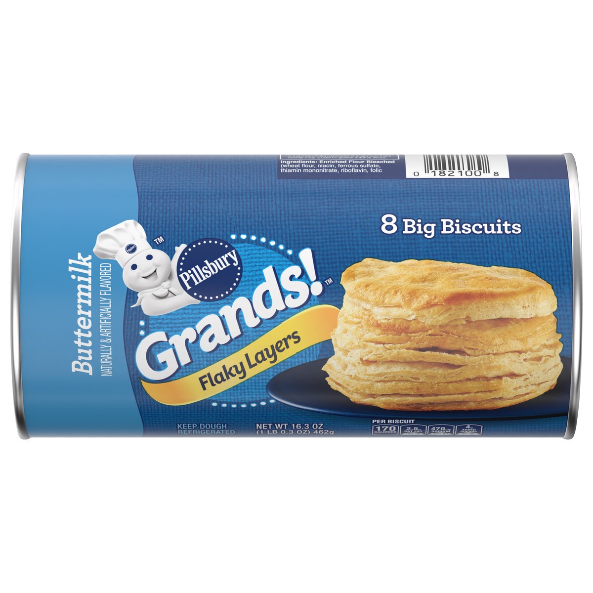 slide 1 of 3, Grands! Flaky Layers, Refrigerated Buttermilk Biscuit Dough, 8 Ct, 16.3 oz, 8 ct
