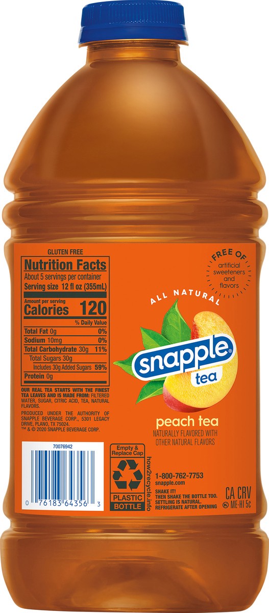 slide 3 of 5, Snapple Peach Tea, 64 fl oz bottle, 64 fl oz