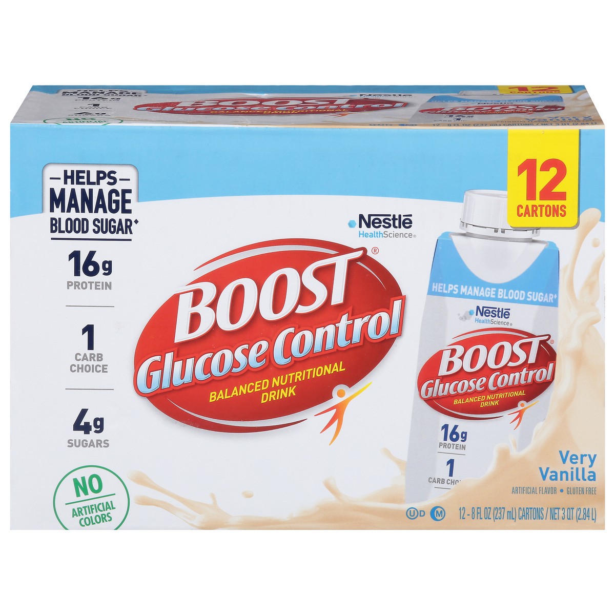 slide 1 of 1, Boost Glucose Control Very Vanilla Balanced Nutritional Drink 12 - 8 fl oz Cartons, 12 ct