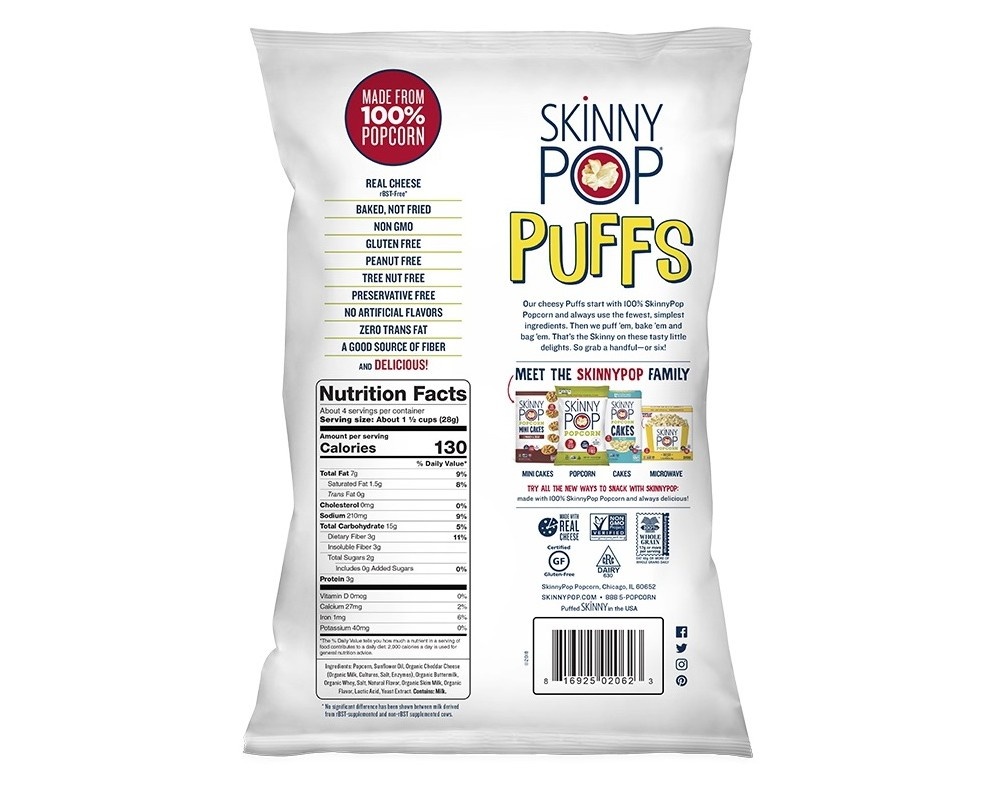 slide 2 of 2, SkinnyPop Puffs White Cheddar, 4.2 oz