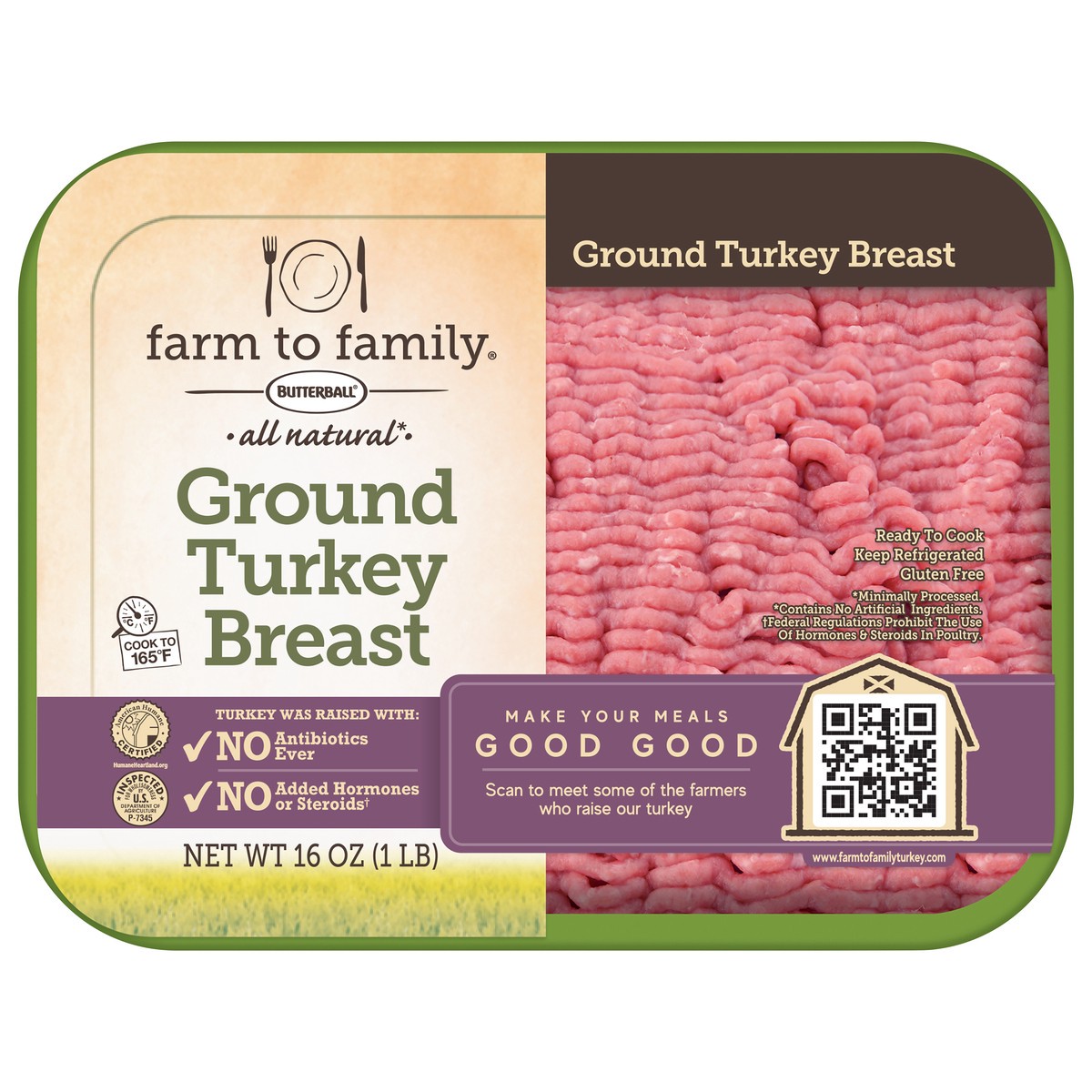 slide 1 of 9, Butterball All Natural Ground Turkey Breast 16 oz, 16 oz