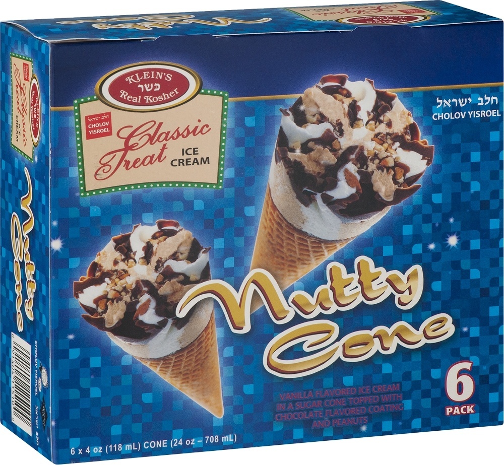 slide 1 of 1, Klein's Real Kosher Nutty Cone Ice Cream, 6 ct