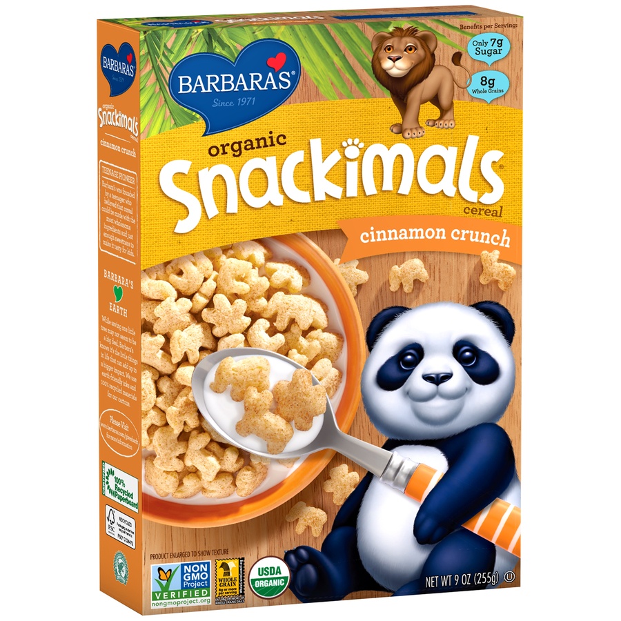 slide 2 of 8, Barbara's Organic Snackimals Cinnamon Crunch Cereal, 9 oz