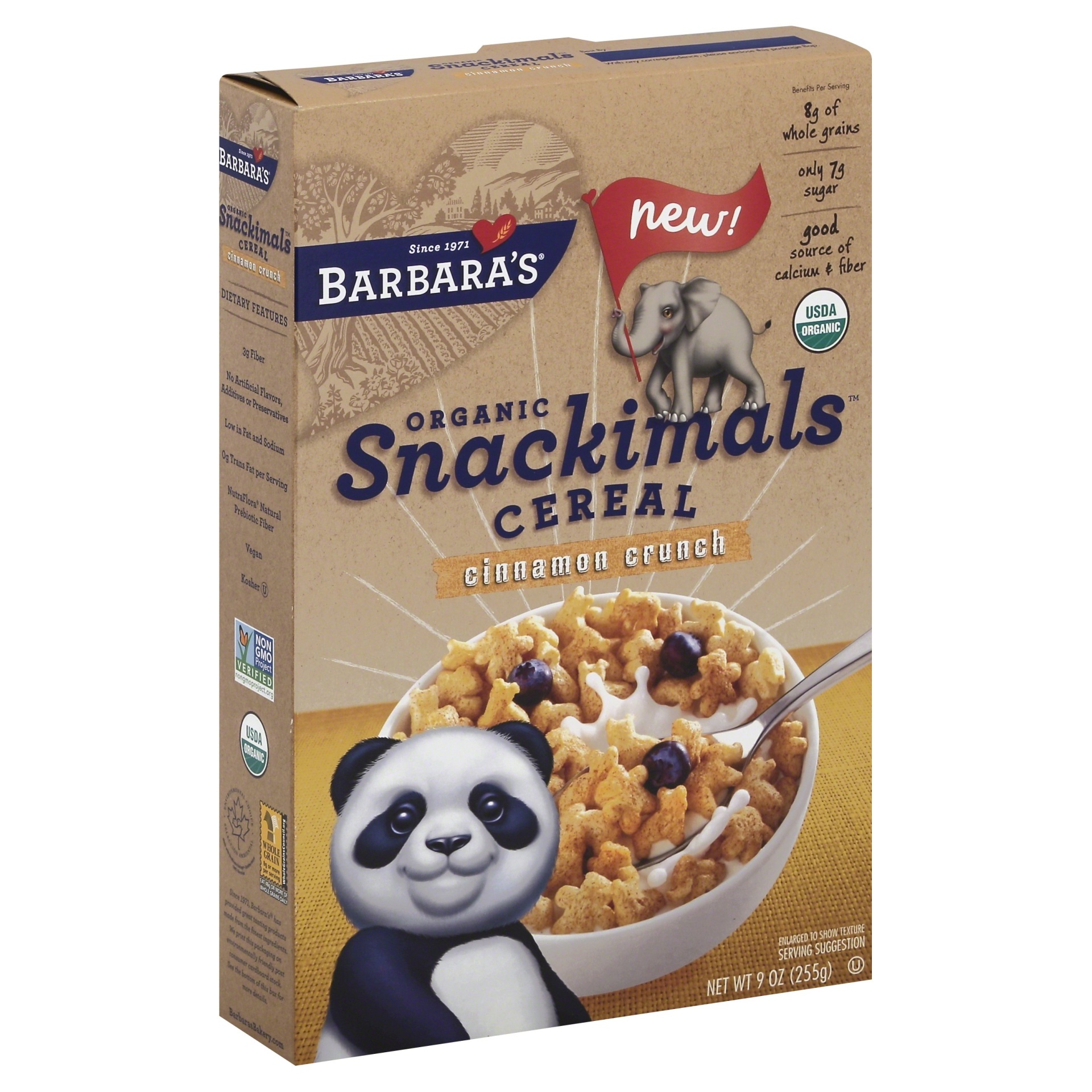 slide 1 of 8, Barbara's Organic Snackimals Cinnamon Crunch Cereal, 9 oz