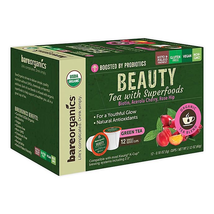 slide 1 of 1, BareOrganics Beauty Green Tea Pods for Single Serve Coffee Makers, 12 ct