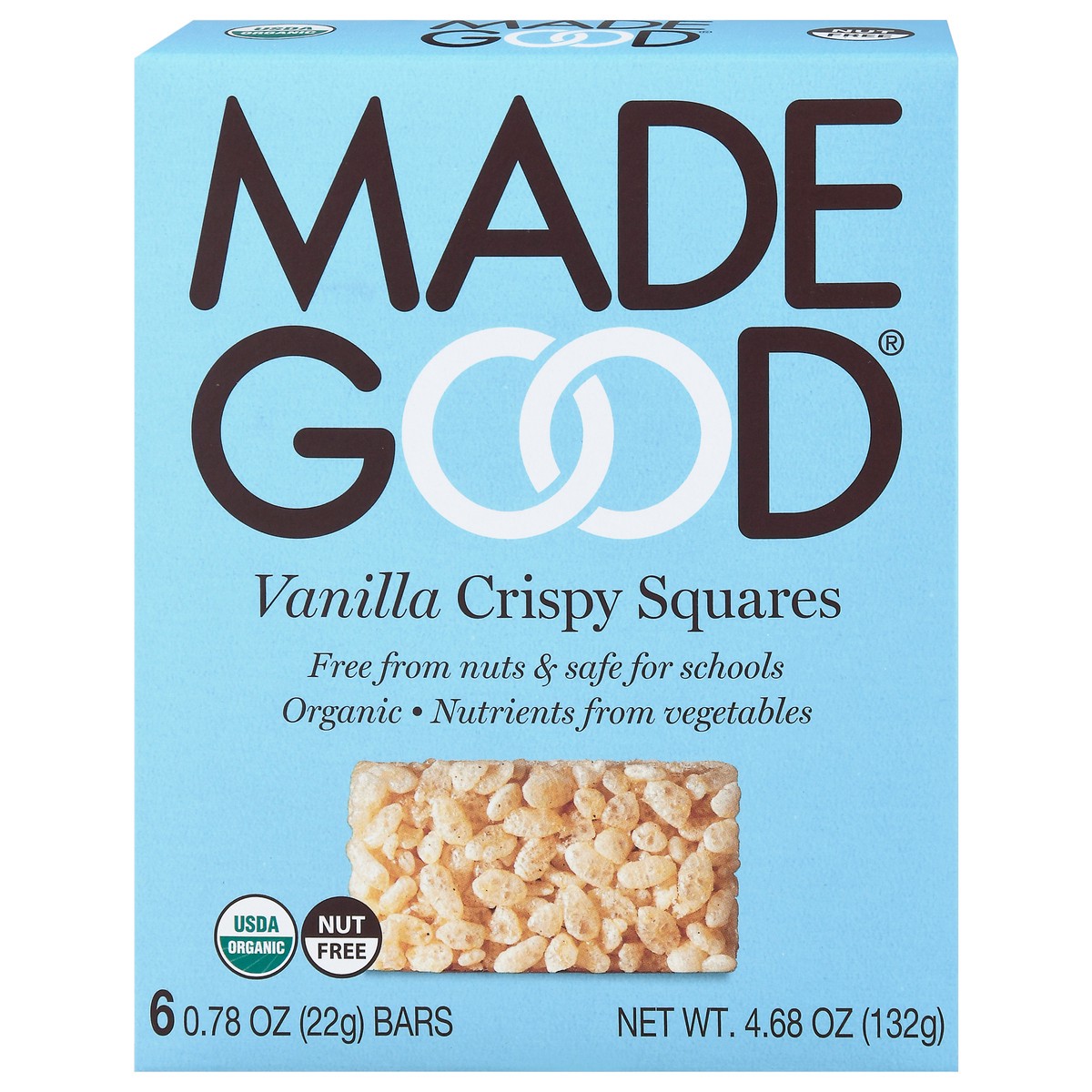 slide 1 of 9, MadeGood Vanilla Crispy Squares 6 - 0.78 oz Bars, 4.68 oz