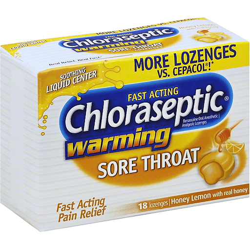 slide 1 of 1, Chloraseptic Sore Throat, Warming, Lozenges, Honey Lemon, 6 ct