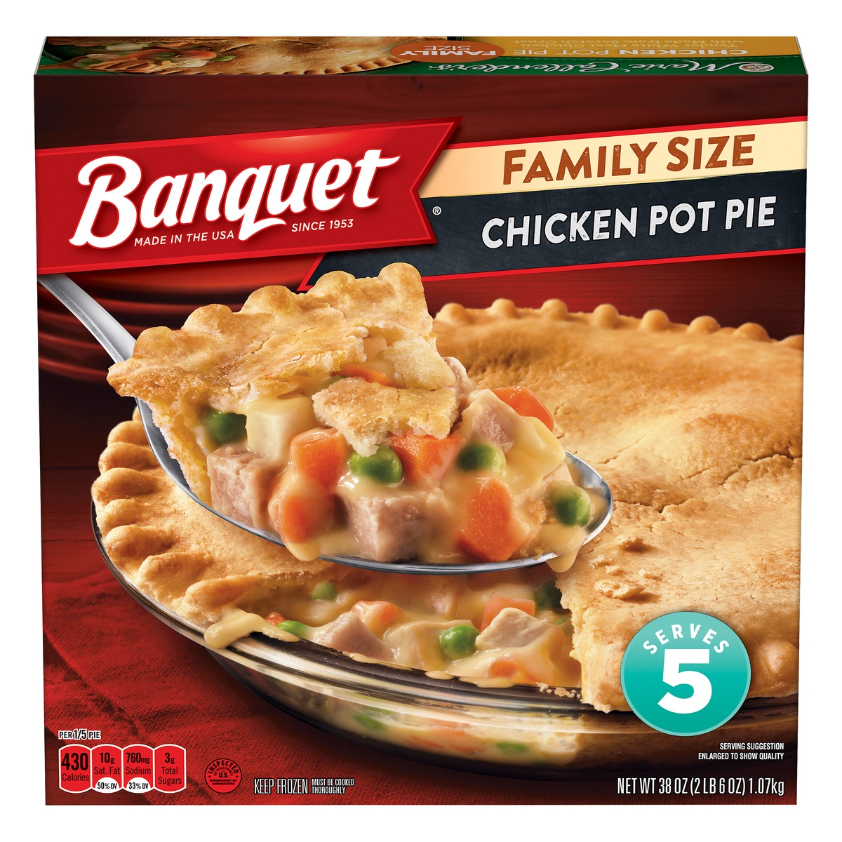 slide 1 of 1, Banquet Frozen Meal, Multi Serve Chicken Pot Pie, 38 Ounce, 38 oz