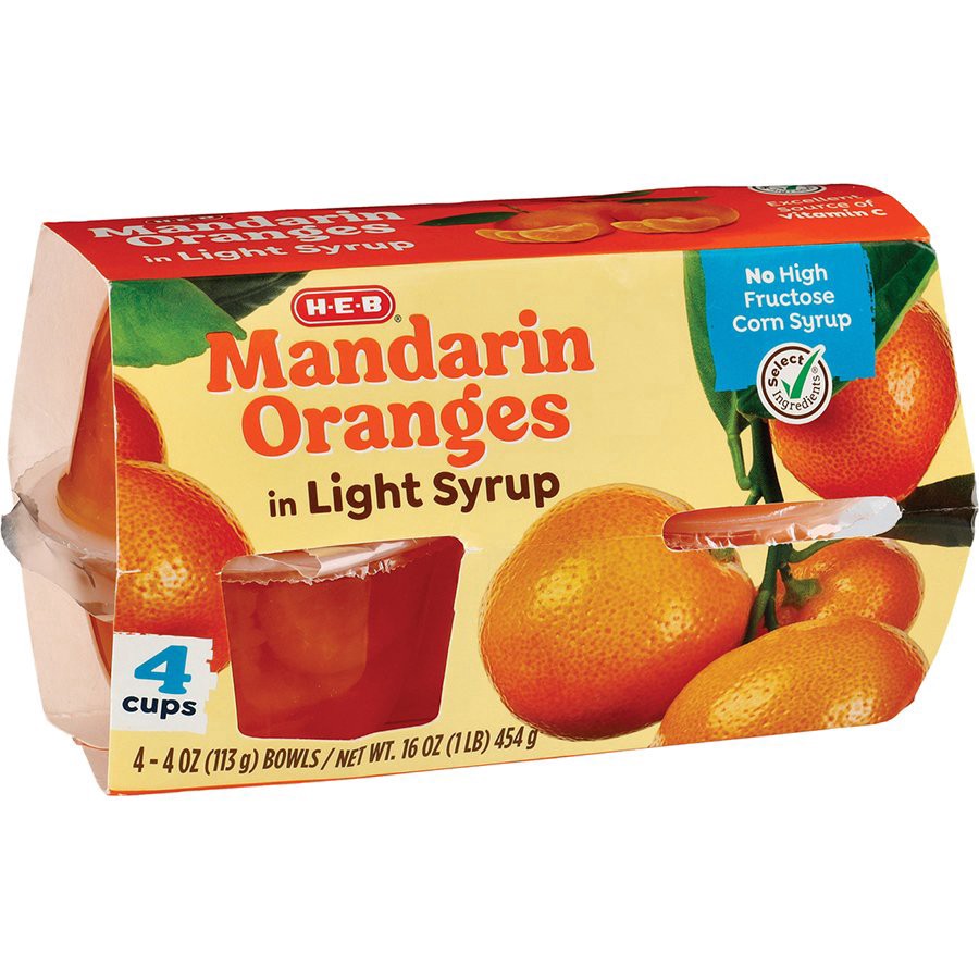 slide 1 of 1, H-E-B Mandarin Orange Snack Bowls – Light Syrup, 4 ct
