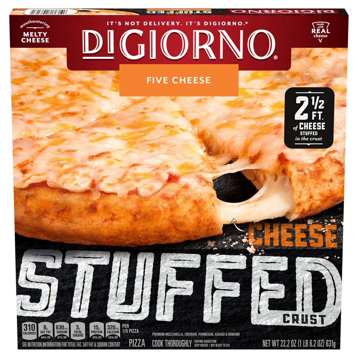 slide 10 of 12, DIGIORNO Frozen Pizza - Five Cheese Pizza - Stuffed Crust Pizza, 22.2 oz