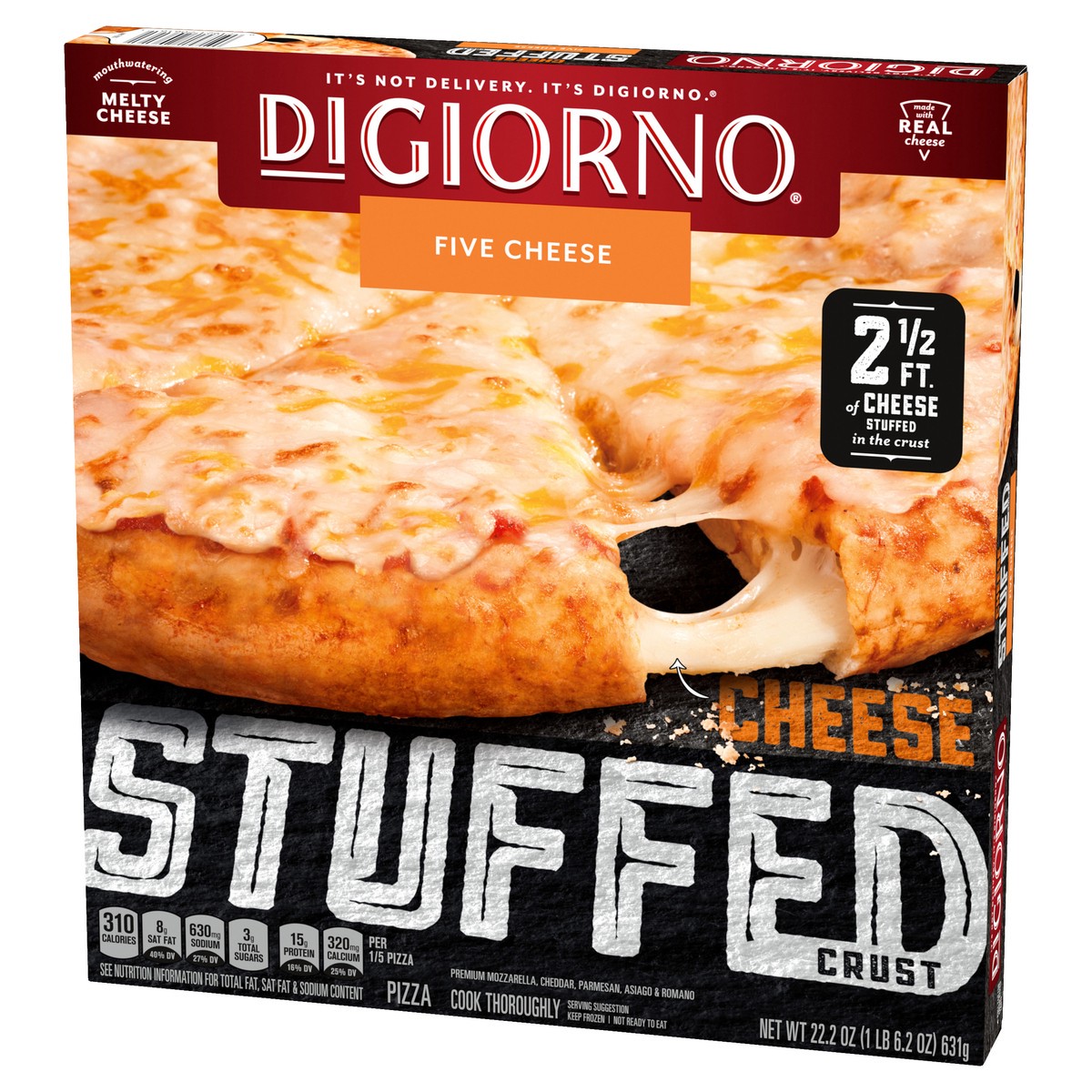 slide 11 of 12, DIGIORNO Frozen Pizza - Five Cheese Pizza - Stuffed Crust Pizza, 22.2 oz