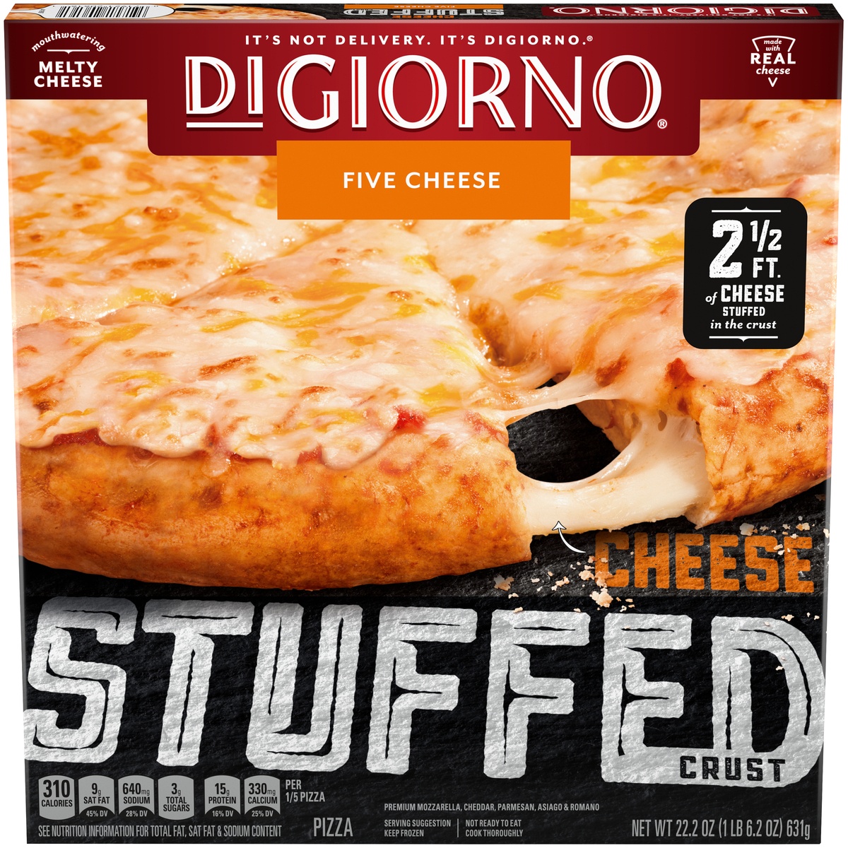 slide 1 of 1, DIGIORNO Five Cheese Frozen Pizza with Cheese Stuffed Crust, 22.2 oz