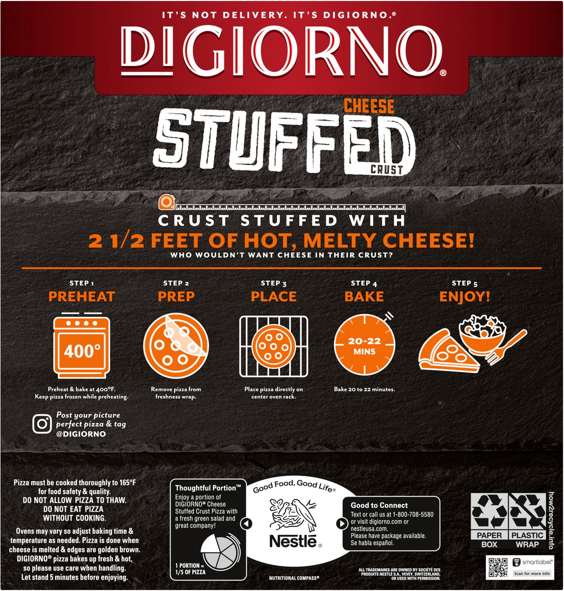 slide 8 of 12, DIGIORNO Frozen Pizza - Five Cheese Pizza - Stuffed Crust Pizza, 22.2 oz