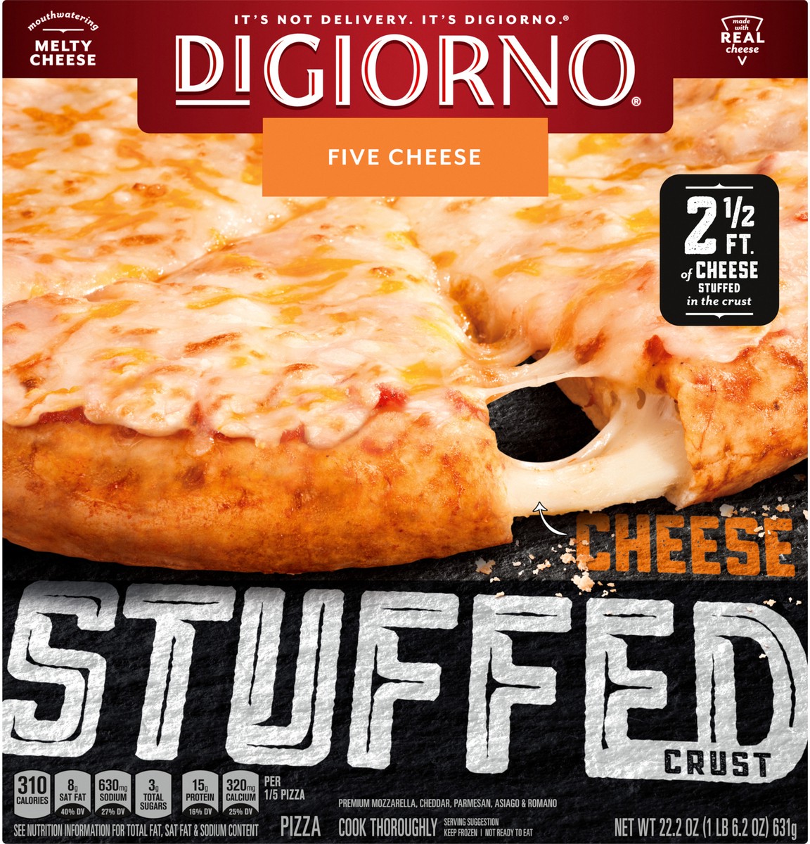 slide 6 of 12, DIGIORNO Frozen Pizza - Five Cheese Pizza - Stuffed Crust Pizza, 22.2 oz