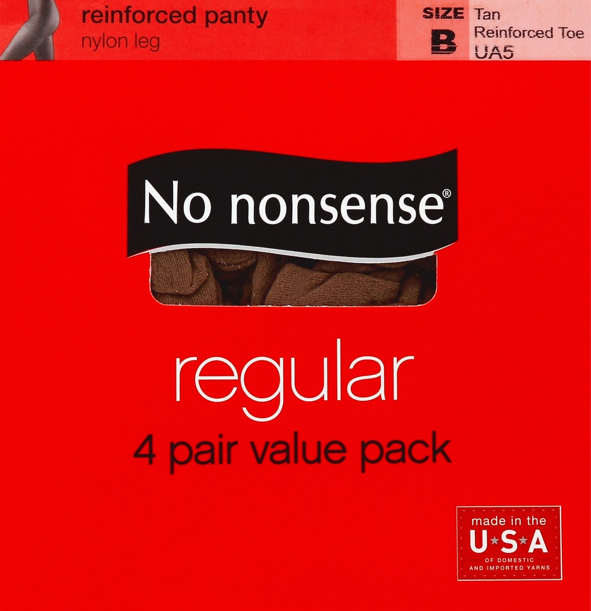 slide 4 of 4, No Nonsense Regular Tan Reinforced Toe Nylon Pantyhose, 4 ct