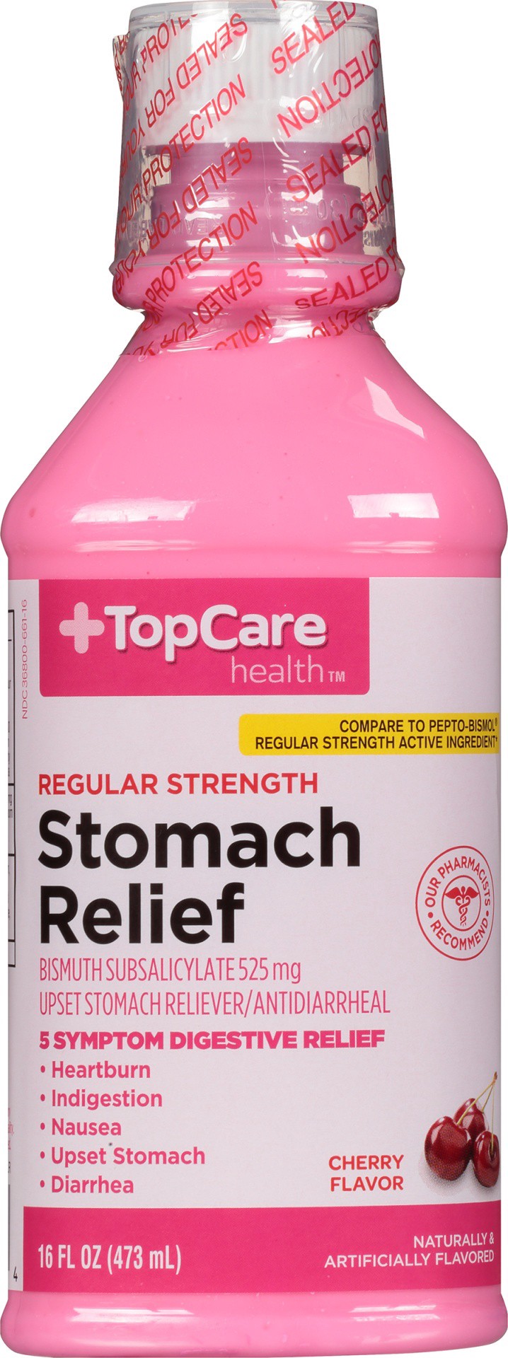 slide 1 of 6, TopCare Cherry Flavor Regular Strength Stomach Relief, 16 oz