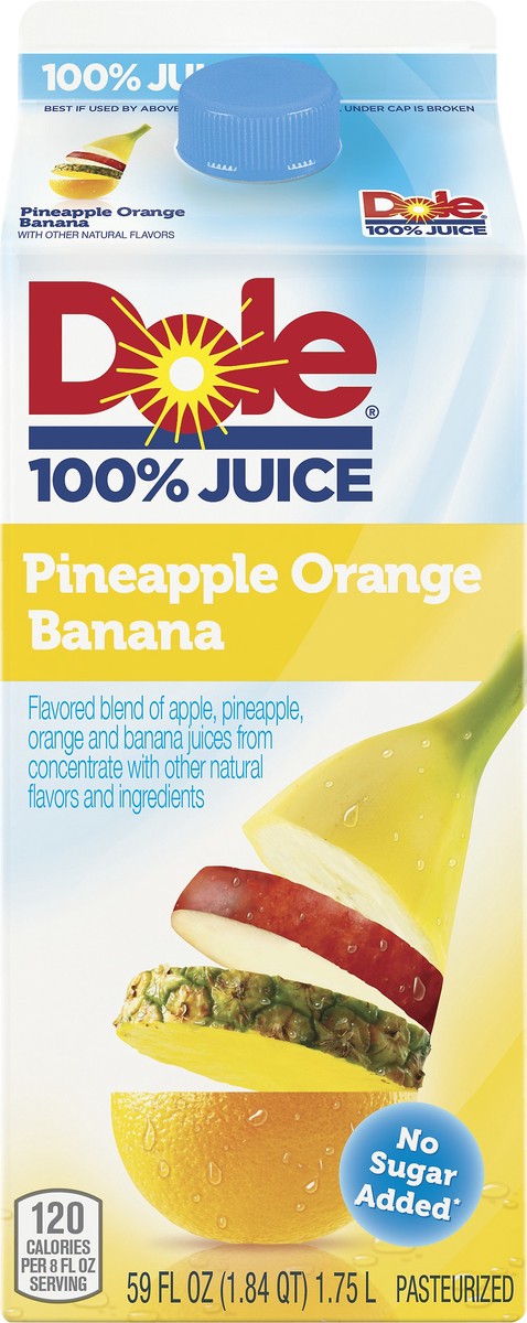 slide 6 of 9, Dole 100% Juice Blend, Pineapple Orange Banana Flavored, 59 Fl Oz, Carton, 59 fl oz