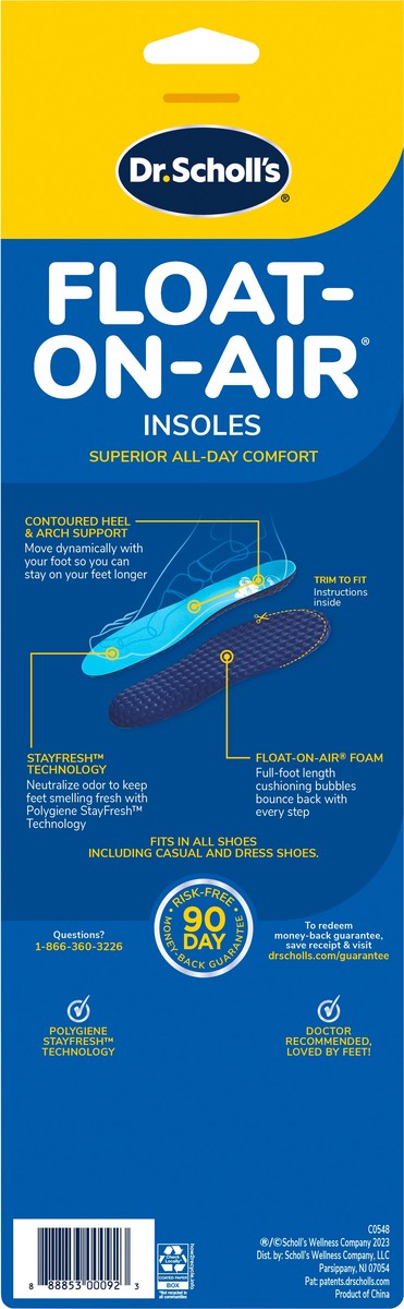 slide 5 of 7, Dr. Scholl's Float-On-Air Comfort Insoles, Men, 1 Pair, Full Length, 1 ct