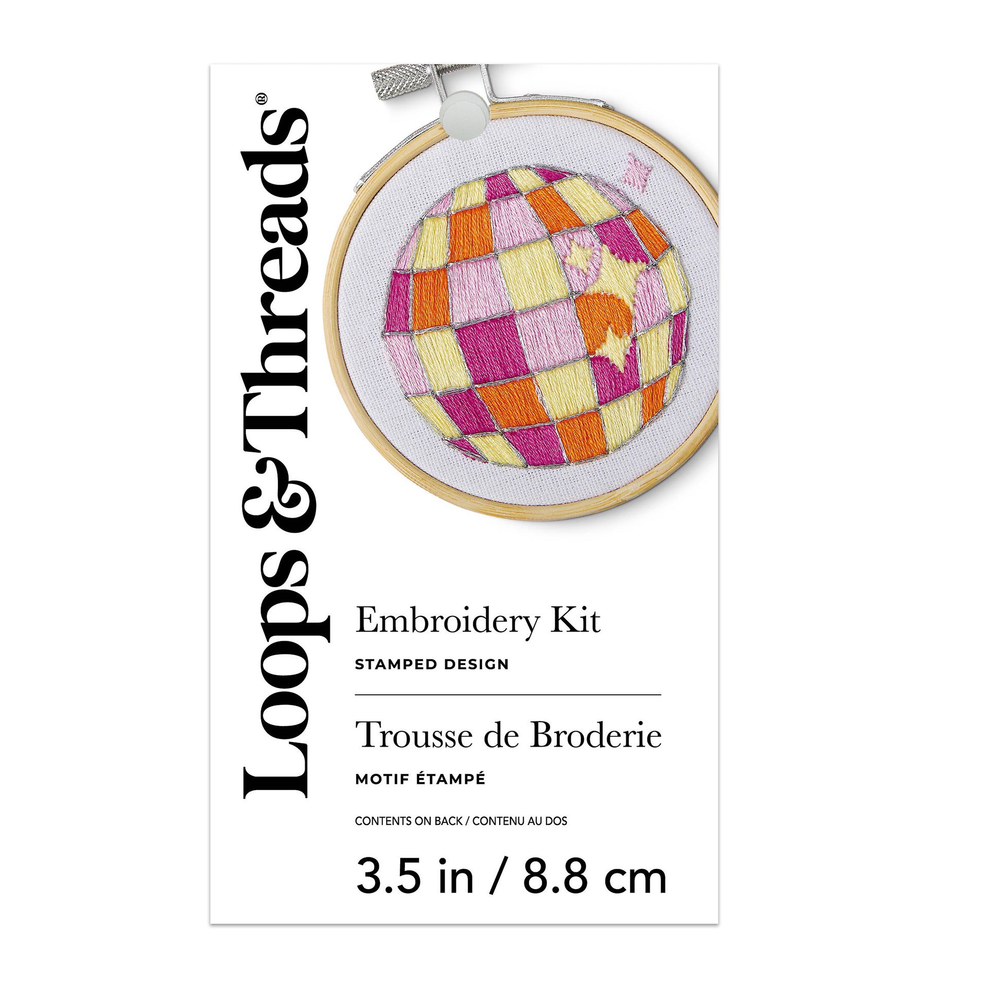 slide 2 of 4, 3.5" Disco Ball Stamped Design Embroidery Kit With Hoop By Loops & Threads, 3.5 in