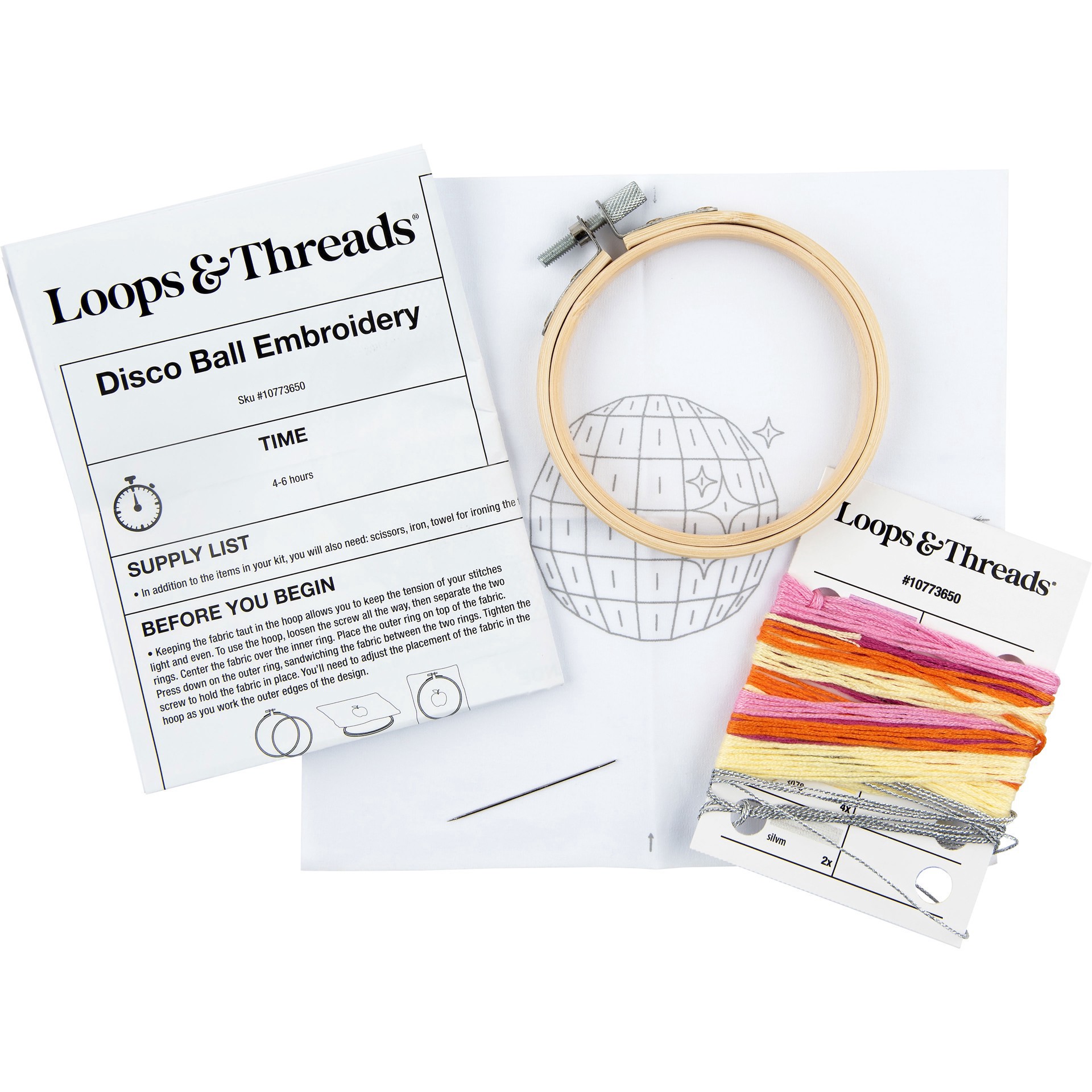 slide 4 of 4, 3.5" Disco Ball Stamped Design Embroidery Kit With Hoop By Loops & Threads, 3.5 in