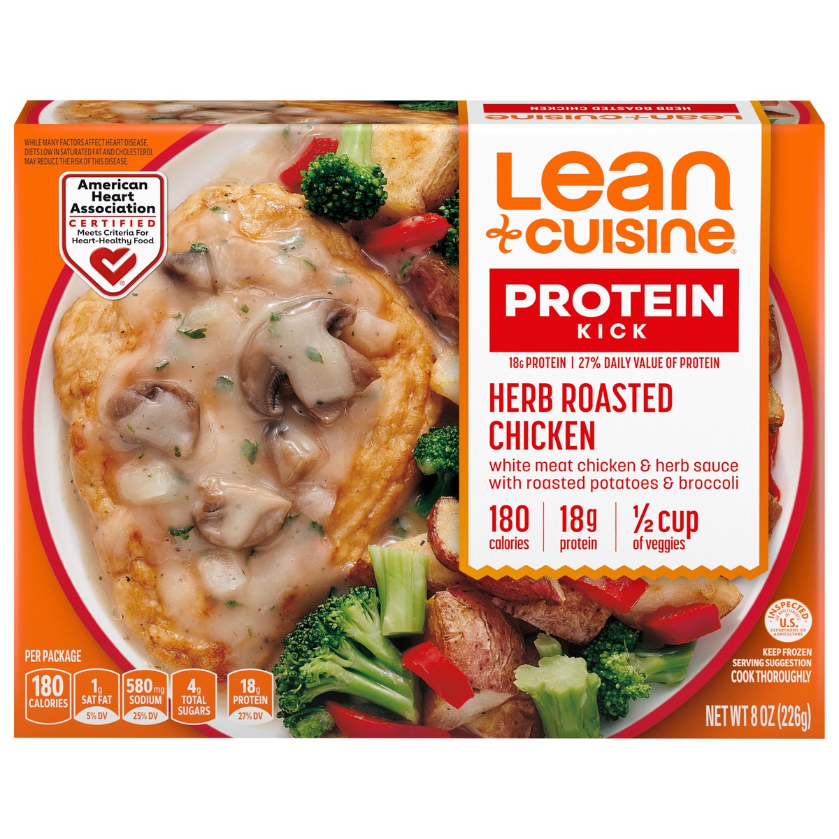 slide 1 of 9, Lean Cuisine Frozen Meal Herb Roasted Chicken, Protein Kick Microwave Meal, Microwave Chicken Dinner, Frozen Dinner for One, 8 oz