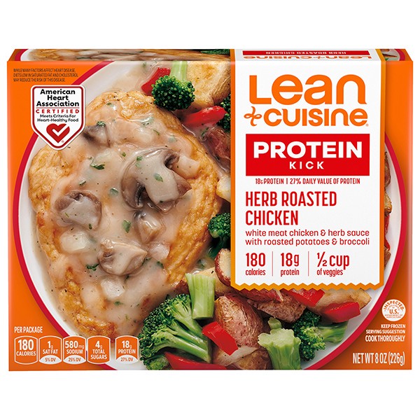 slide 1 of 9, Lean Cuisine Frozen Meal Herb Roasted Chicken, Protein Kick Microwave Meal, Microwave Chicken Dinner, Frozen Dinner for One, 8 oz