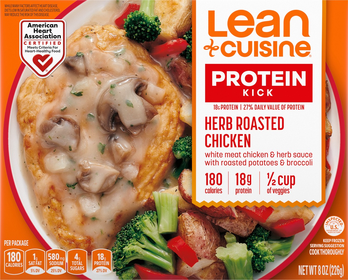 slide 6 of 9, Lean Cuisine Frozen Meal Herb Roasted Chicken, Protein Kick Microwave Meal, Microwave Chicken Dinner, Frozen Dinner for One, 8 oz