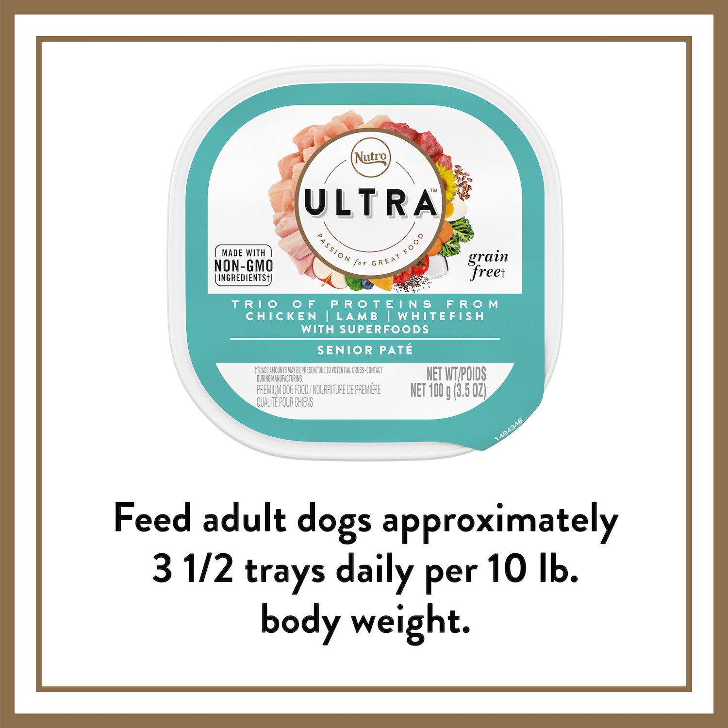 slide 2 of 3, Nutro Ultra Senior Grain Free Soft Wet Dog Food, Trio Of Proteins Chicken, Lamb & Whitefish Paté With Superfoods, (24) 3.5 Oz. Trays, 3.5 Oz