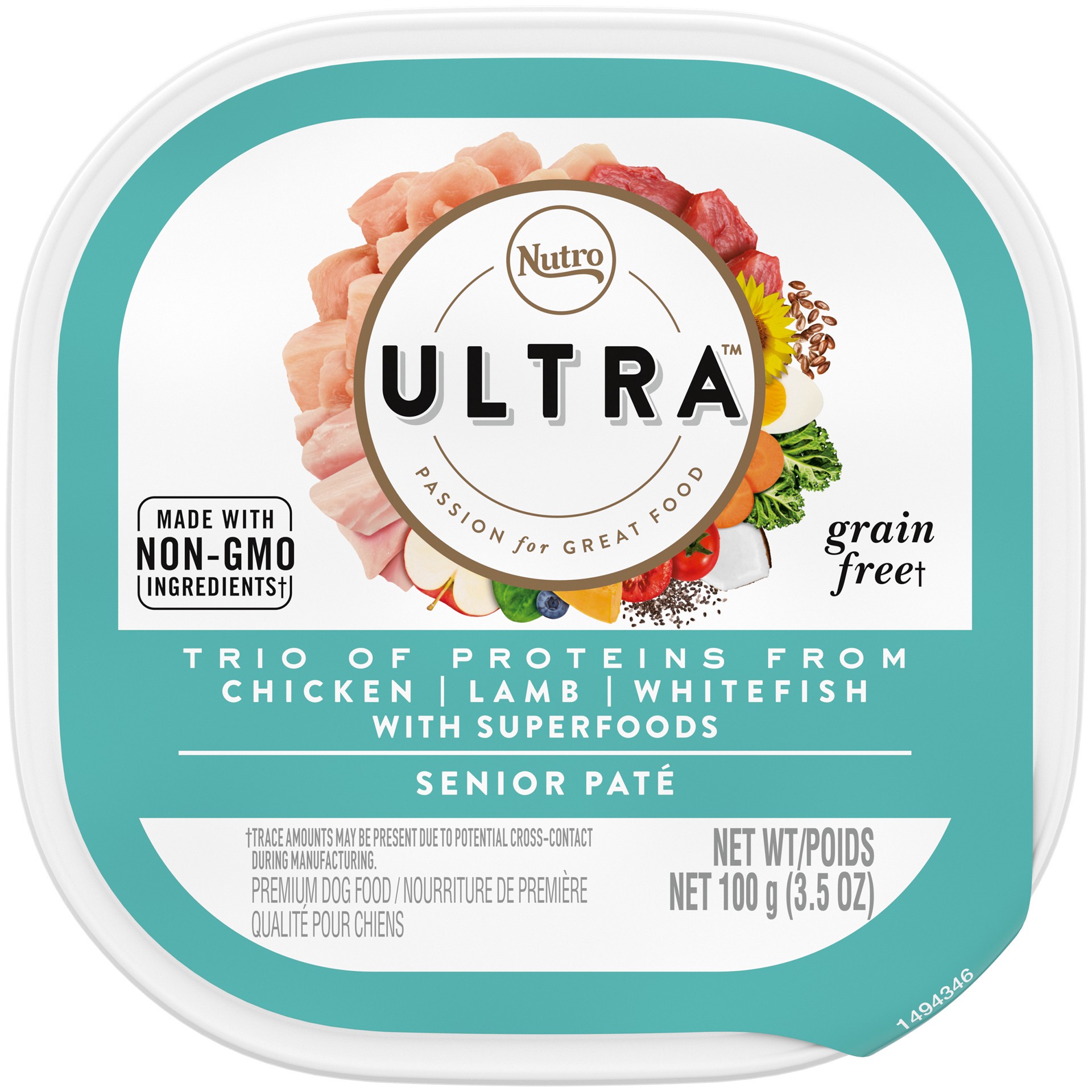 slide 1 of 3, Nutro Ultra Senior Grain Free Soft Wet Dog Food, Trio Of Proteins Chicken, Lamb & Whitefish Paté With Superfoods, (24) 3.5 Oz. Trays, 3.5 Oz
