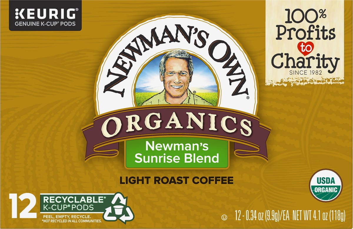 slide 4 of 11, Newman's Own Sunrise Blend, Keurig Single-Serve K-Cup Pods, Light Roast Coffee, 12 Count, 12 ct