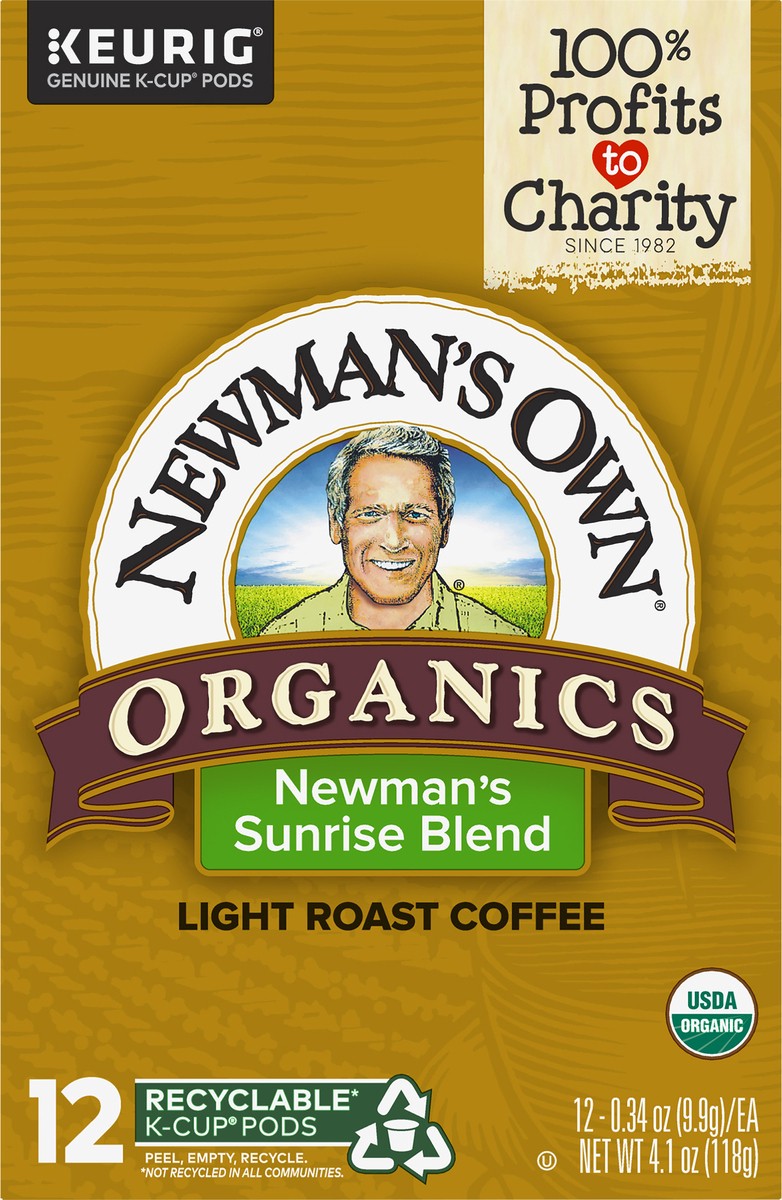 slide 11 of 11, Newman's Own Sunrise Blend, Keurig Single-Serve K-Cup Pods, Light Roast Coffee, 12 Count, 12 ct