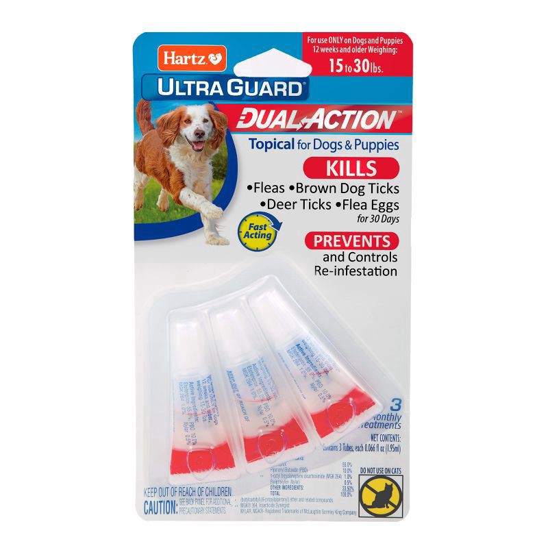 slide 1 of 2, Hartz Dual Action Topical For Dogs & Puppies 15 To 30 LBS - 3 PK, 3 ct