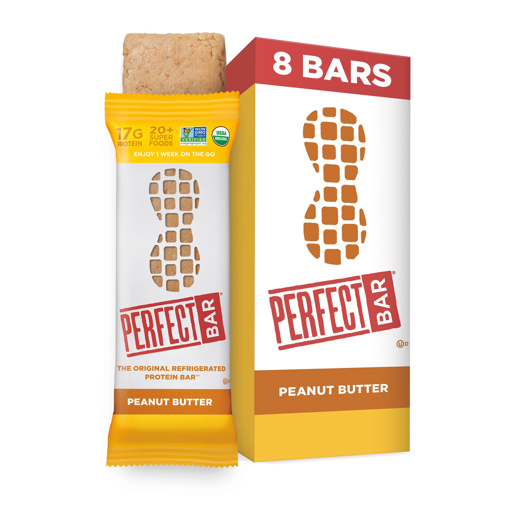 slide 1 of 9, Perfect Bar Gluten-Free Peanut Butter Refrigerated Protein Bar, Organic, 8 count, 2.5 oz, 20 oz