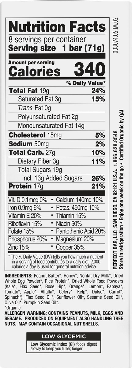 slide 4 of 9, Perfect Bar Original Refrigerated Protein Bar, Peanut Butter, 2.5 Ounce Bar, 8 Count, 20 oz