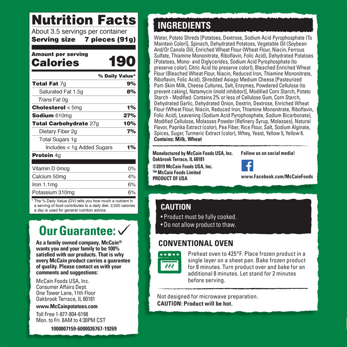 slide 3 of 8, McCain Potato, Spinach & Asiago Veggie Taters 12 oz, 12 oz