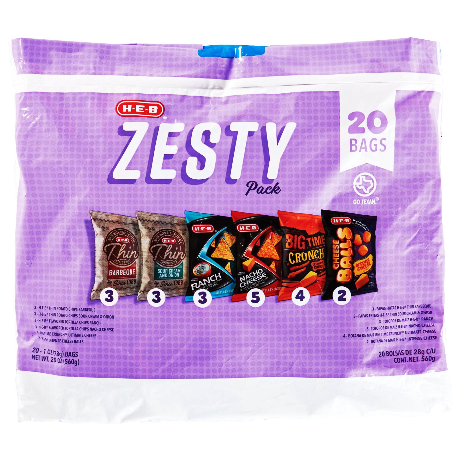 slide 1 of 1, H-E-B Zesty Variety Pack 1 oz Bag Chips, 20 ct