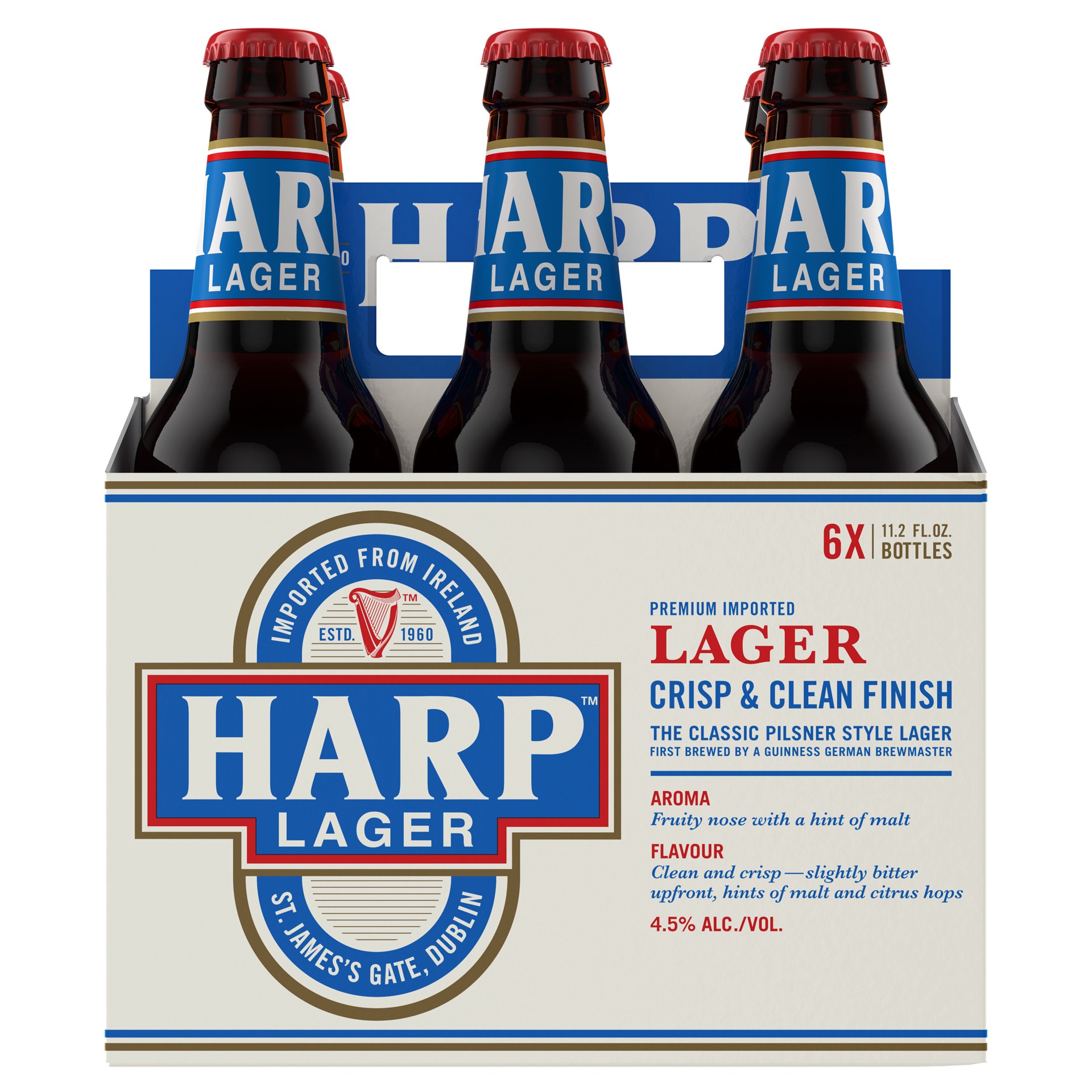 slide 1 of 16, Harp Lager Lager Beer, 6pk 11.2oz Bottles, 4.5% ABV, 6 ct; 12 oz
