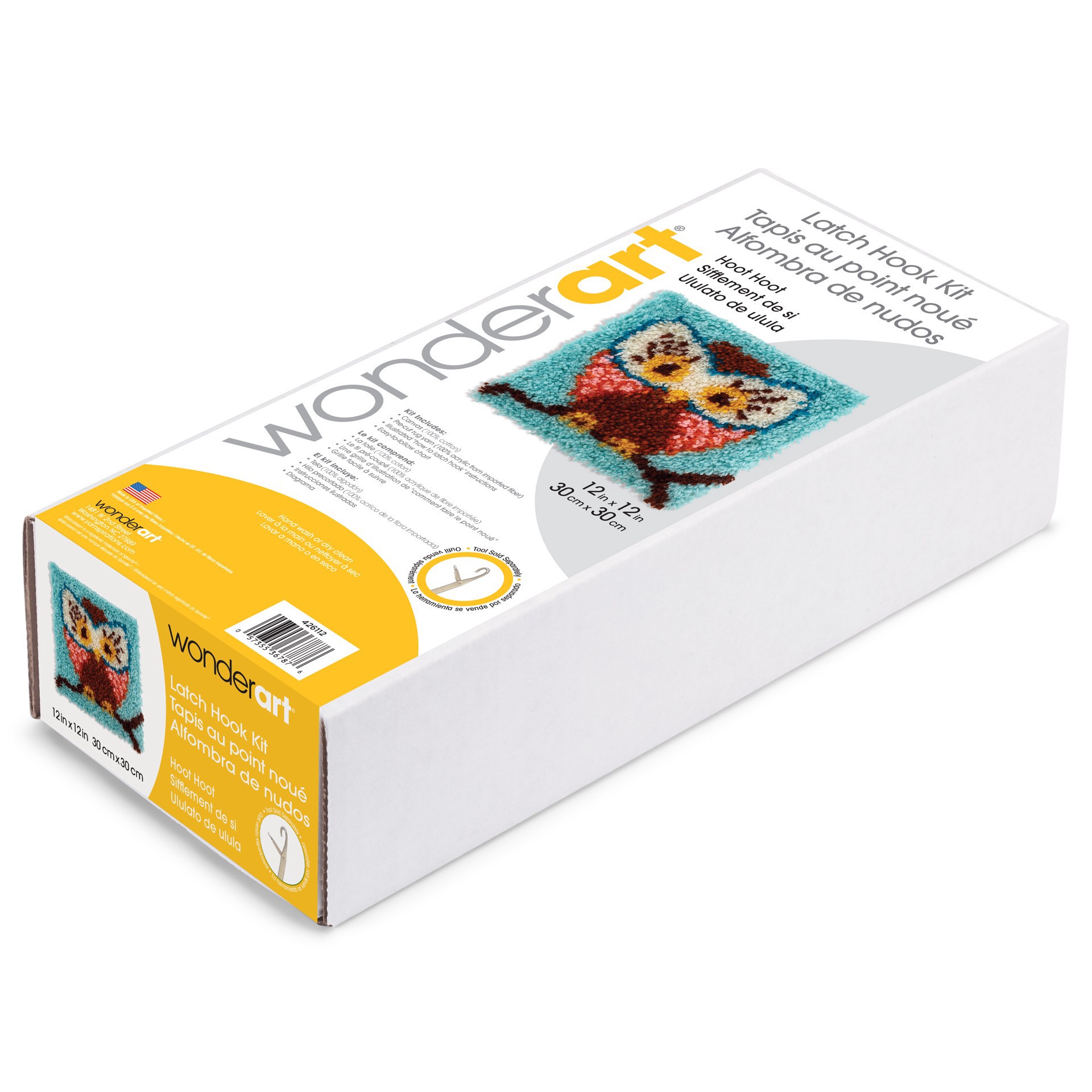 slide 5 of 5, Wonderart Hoot Hoot Latch Hook Kit, 12 in x 12 in