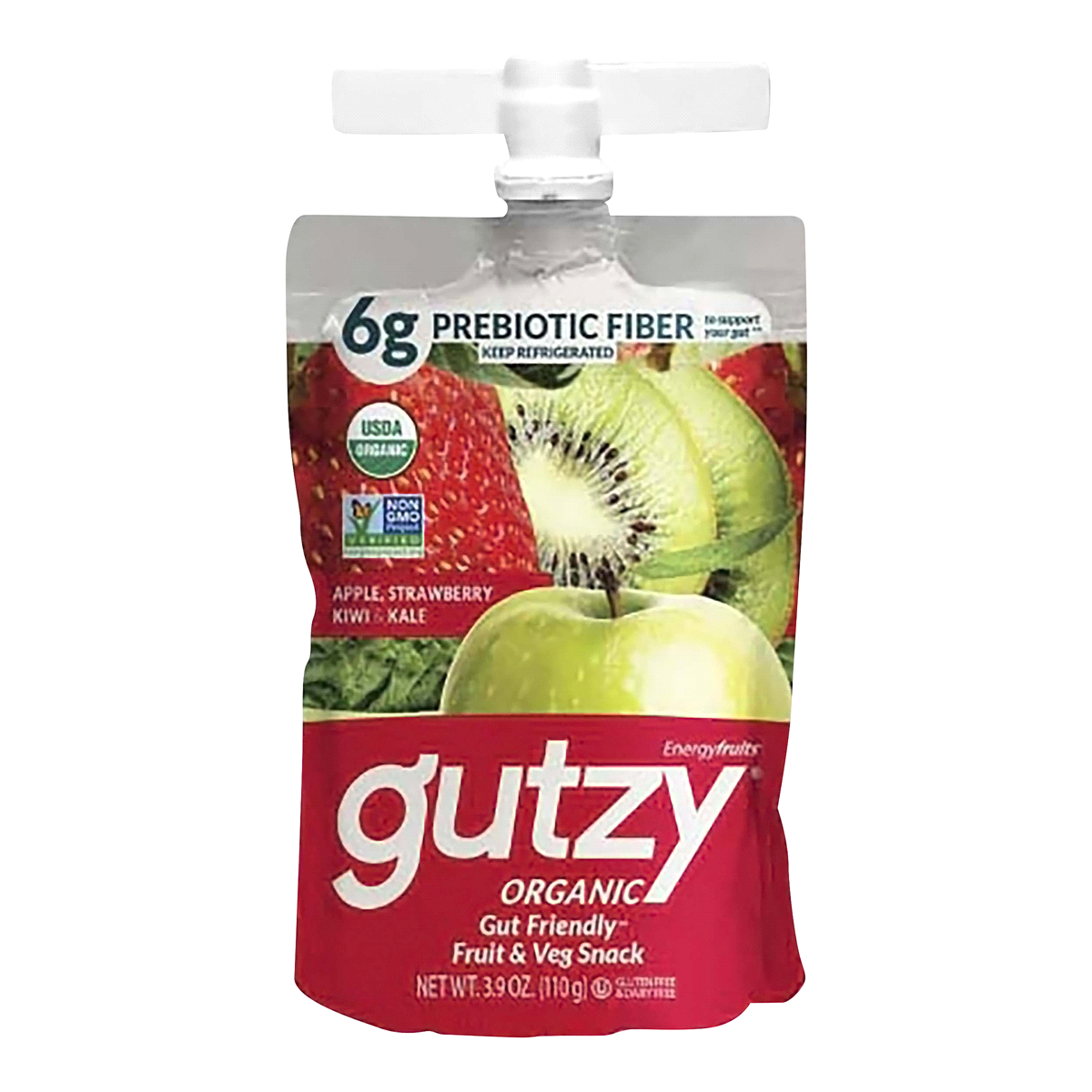 slide 1 of 1, Gutzy Organic Prebiotic Fiber Snack Apple, Strawberry, Kiwi and Kale, 3.9 oz, 