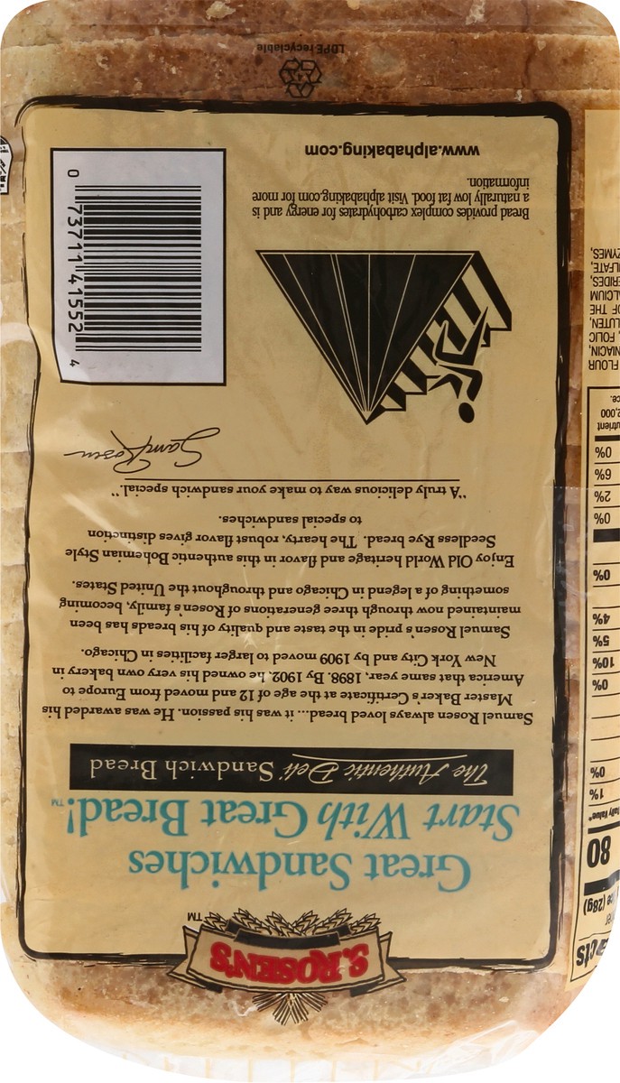 slide 8 of 8, S. Rosen's Bread, Bohemian Style, Rye, Unseeded, Deli Style, 16 oz