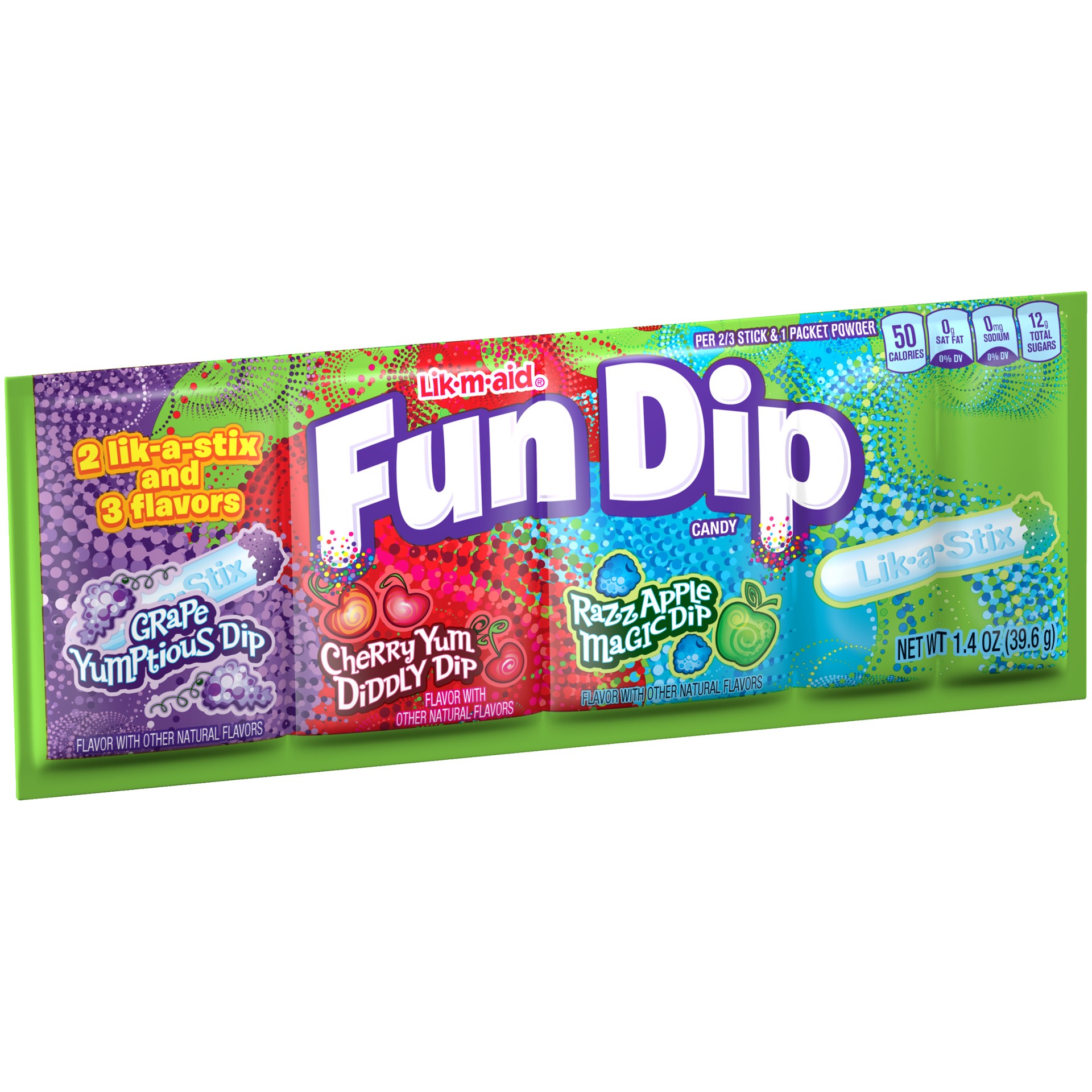 slide 3 of 5, Fun Dip Grape/Cherry/Razz Apple 3 Flavor 1.4 Ounce Package, 2 ct