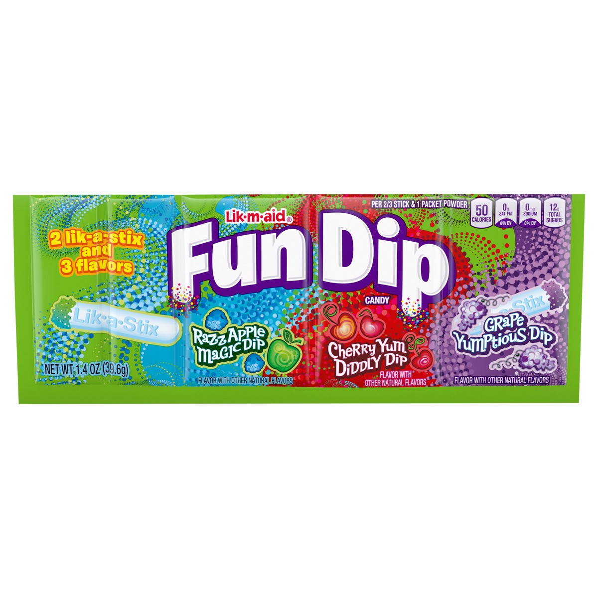 slide 1 of 5, Fun Dip Grape/Cherry/Razz Apple 3 Flavor 1.4 Ounce Package, 2 ct