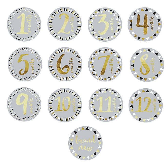 slide 3 of 5, Pearhead First Year Foil Belly Stickers - Grey, 1 ct